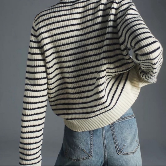 KULE ‘The Banks’ Striped Turtleneck Sweater In Cream And Navy - Picture 5 of 16
